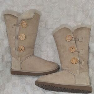 UGG Beige Shearling Button Boots